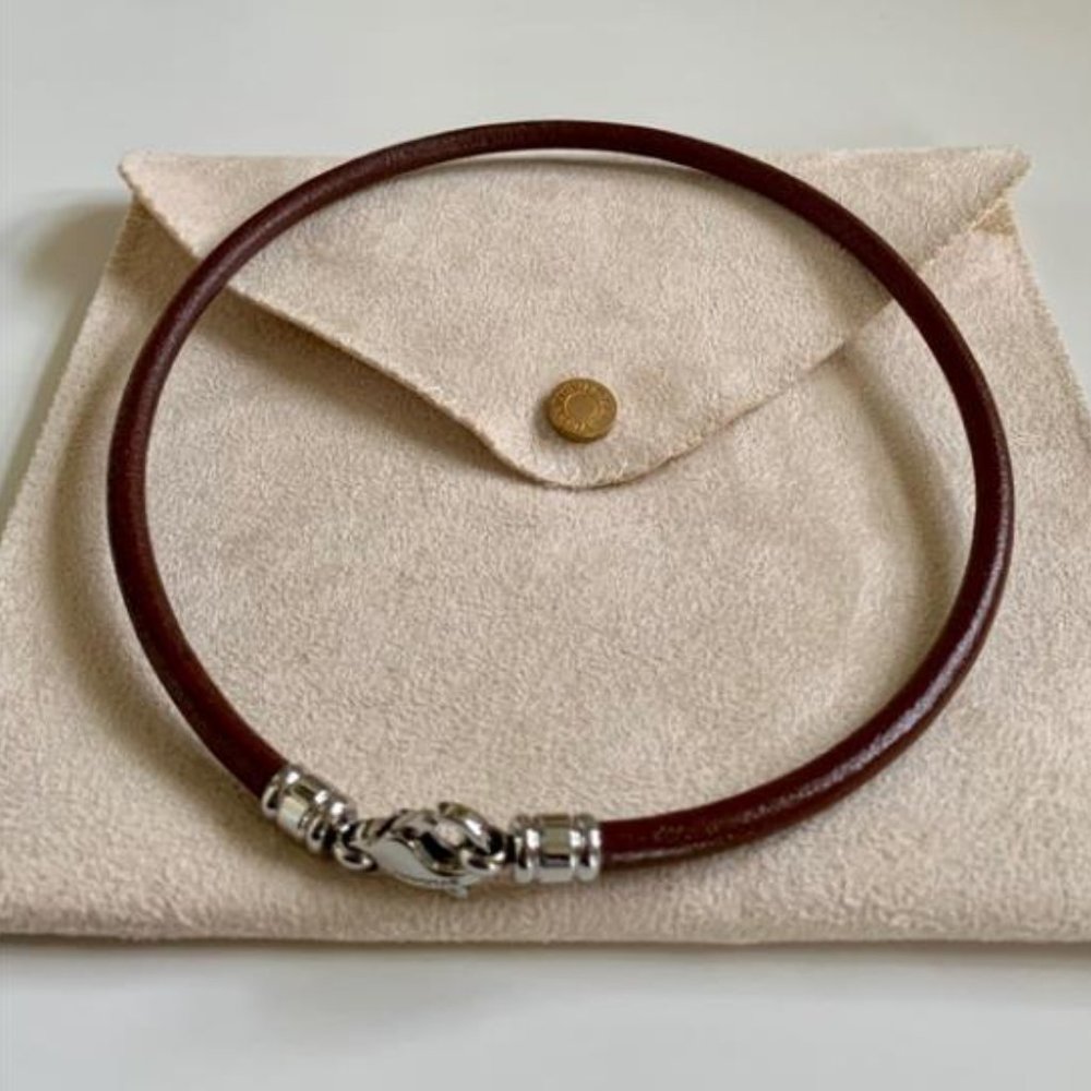 Auth. BULGARI Brown Leather Cord Collar Necklace